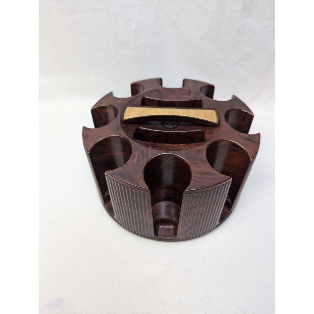 E.S. Lowe Vintage Brown Faux Wood Grain Rotating Poker Chip Cards Carousel Caddy